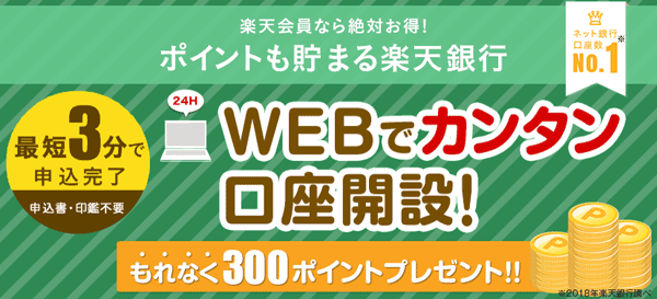 楽天銀行の新規口座開設キャンペーン