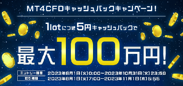 楽天証券＜要エントリー＞最大100万円！MT4CFDキャッシュバックキャンペーン！