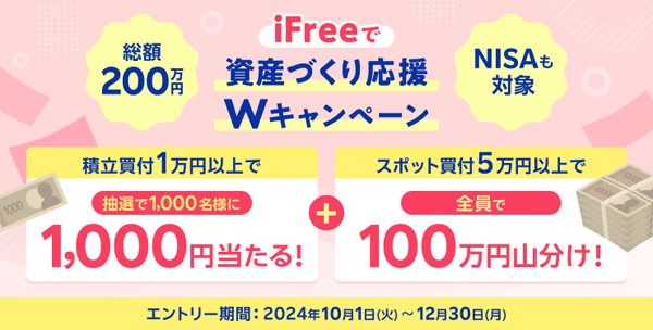 楽天証券：総額200万円！iFreeで資産づくり応援！スポット＆積立Wキャンペーン！